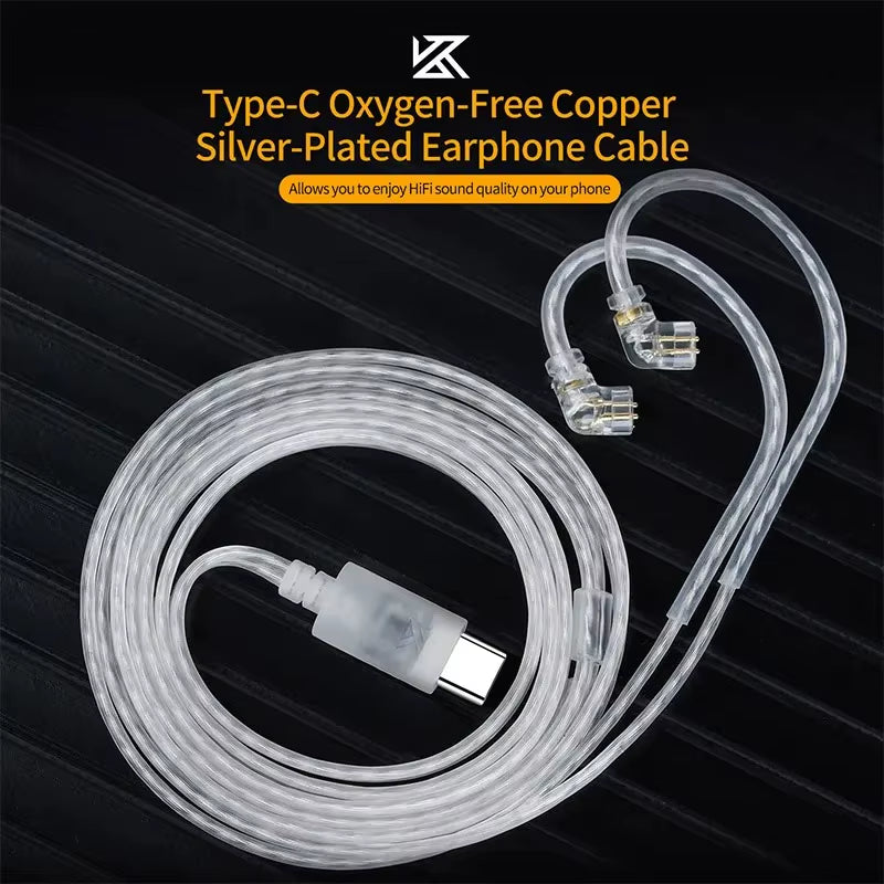 Earphones Type-C 2PIN Cables Silver Plated Upgrade Cable USB C Headphones Wire for DQ6 ZAX ZSX ZSN PRO ZS10PRO ZAR ZVX